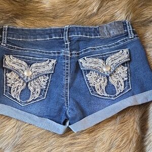 Women's Blue Denim Shorts with Embroidered Pockets